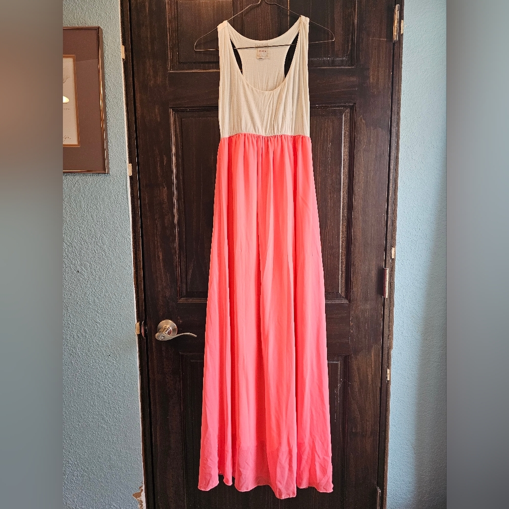 NYMPHE Cream and Pink Pleated Sundress Maxi for Wedding Guest